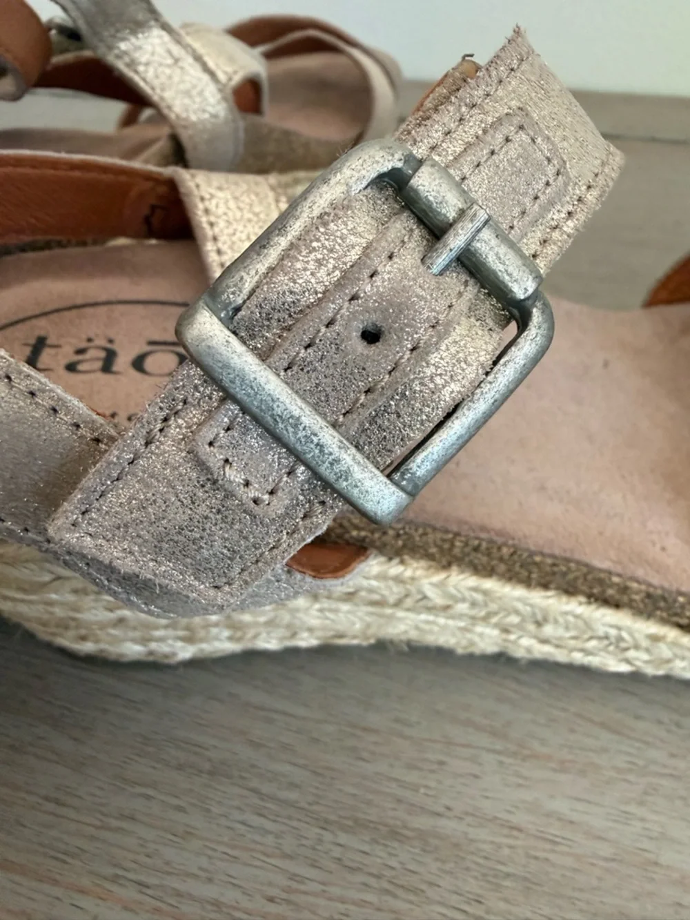 Taos Hey Jute Trulie Wedge Espadrille Sandals Champagne Ankle Strap EU 42 US 11